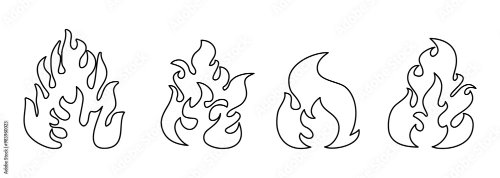 Set Hand drawn of Fire flame icon symbol. isolated on white background. vector illustration Set Hand drawn of Fire flame icon symbol. isolated on white background. vector illustration