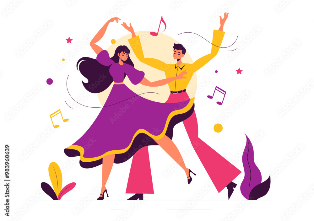 Vector Illustration of a Dancer Performing to Music in a Flat Style Cartoon Background Vector Illustration of a Dancer Performing to Music in a Flat Style Cartoon Background
