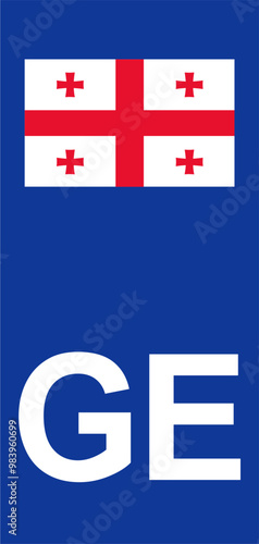 Georgian Euroband with National Symbol: Blue Background Representing European Union and Georgian Identity for Vehicle Registration.