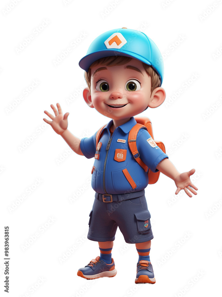 3D Cute Kid in Delivery Man Outfit on Transparent Background 3D Cute Kid in Delivery Man Outfit on Transparent Background