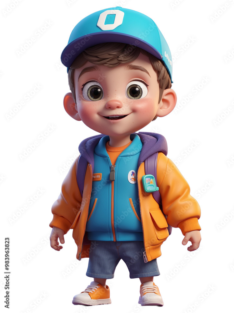 3D Cute Kid in Delivery Man Outfit on Transparent Background 3D Cute Kid in Delivery Man Outfit on Transparent Background