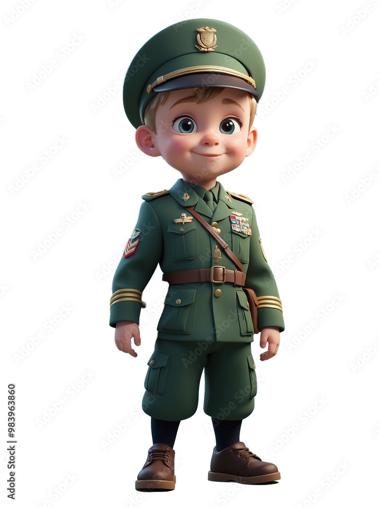 Adorable Soldier, 3D Child in Military Attire Adorable Soldier, 3D Child in Military Attire