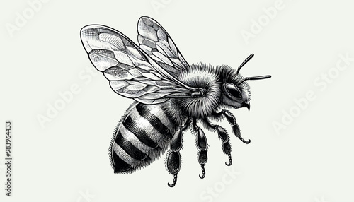 Vector  bee illustration in old Engraving drawing style