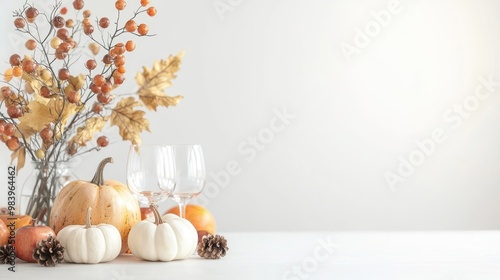 Festive Thanksgiving Table Setting with Harvest Season Decor and Copy Space, Generative Ai