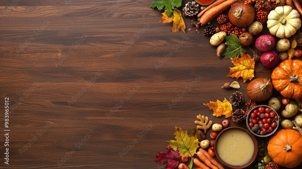 Festive Thanksgiving Meal with Harvest Vegetables on Open Background for Copy Space, Generative Ai Festive Thanksgiving Meal with Harvest Vegetables on Open Background for Copy Space, Generative Ai