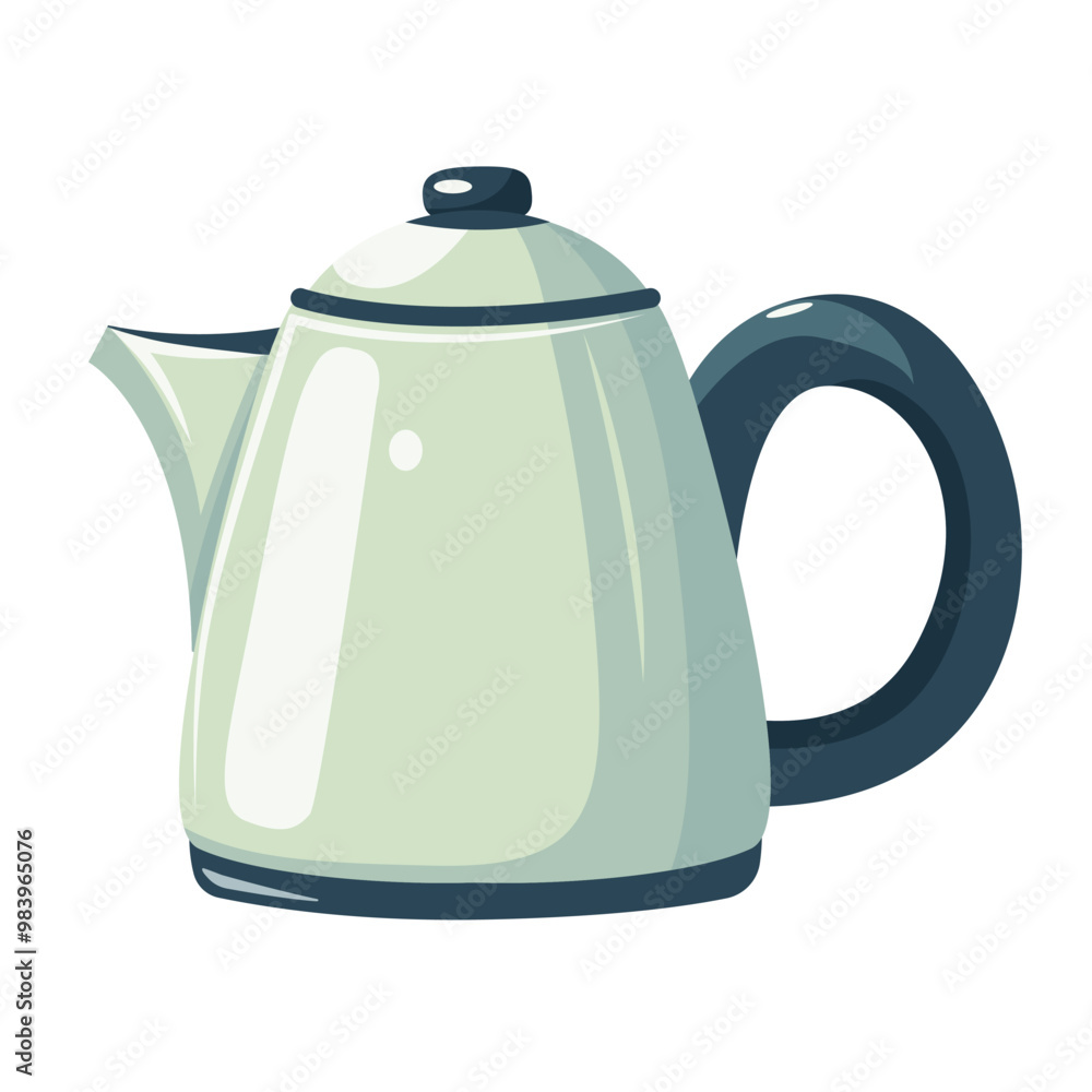 White and blue teapot with black handle. Vector illustration on white background. White and blue teapot with black handle. Vector illustration on white background.