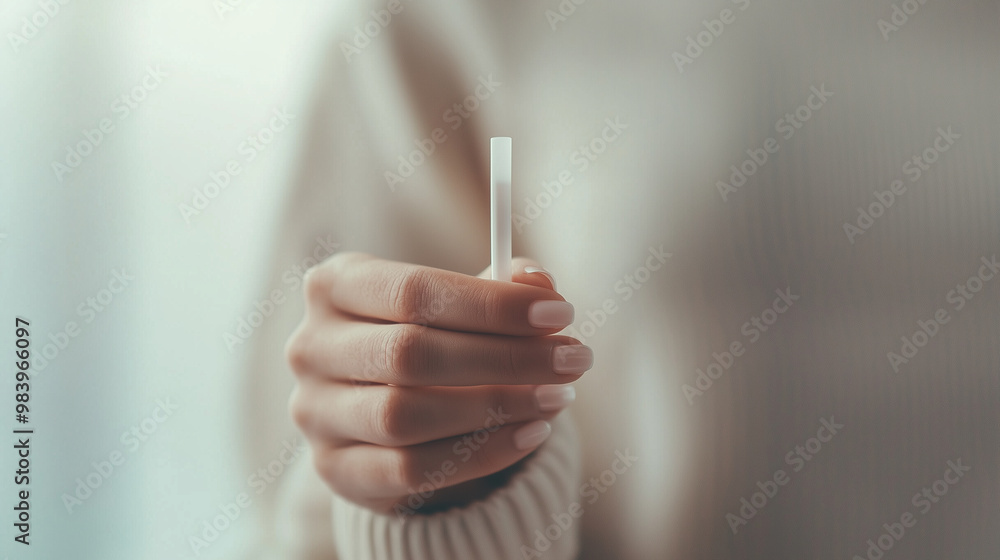 close-up shot of a young woman's hand trembling slightly while holding a pregnancy test, with the background blurred to emphasize her expression of distress and concern, creating a close-up shot of a young woman's hand trembling slightly while holding a pregnancy test, with the background blurred to emphasize her expression of distress and concern, creating a
