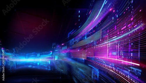 Wallpaper Mural Abstract Digital Art with Neon Blue and Pink Lines Torontodigital.ca