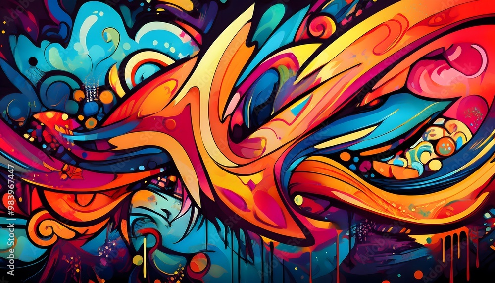 Graffiti-style and patterns in vibrant colors Graffiti-style and patterns in vibrant colors