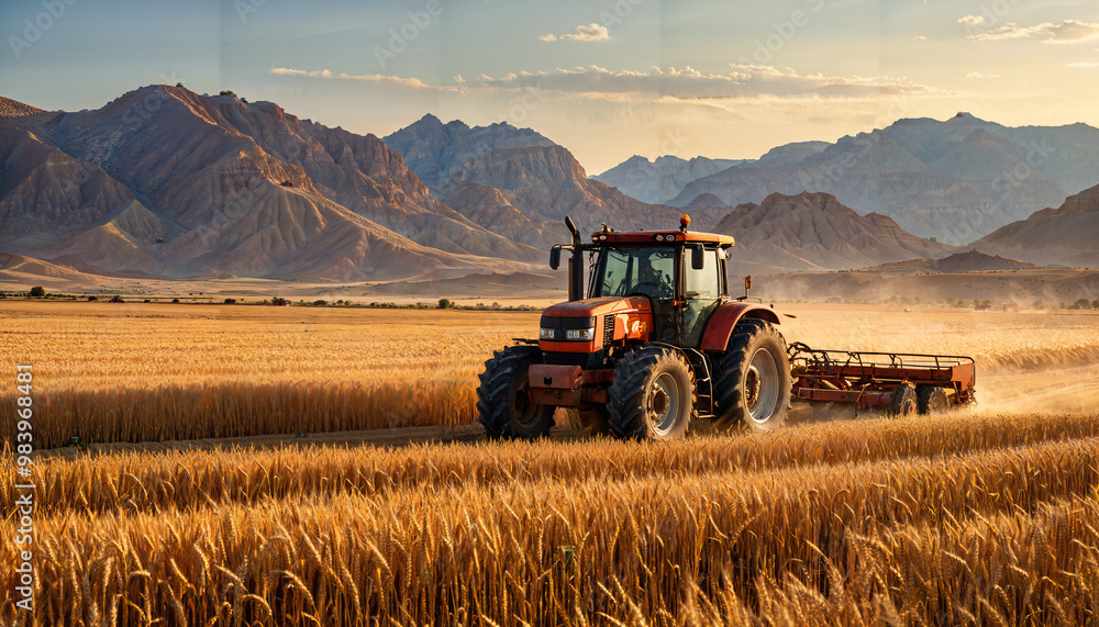 Naklejka premium Moisson dans une vallée montagnarde