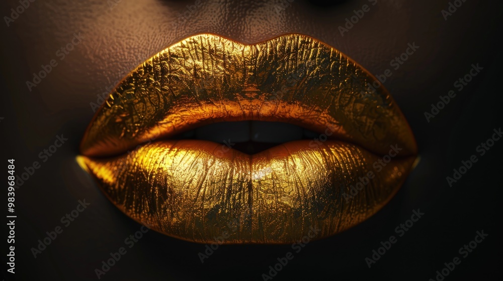 Golden Lipstick on Sensual Lips in Dramatic Lighting Golden Lipstick on Sensual Lips in Dramatic Lighting