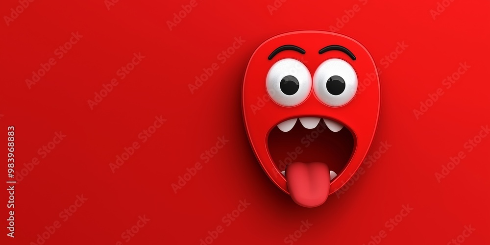 A red face with big eyes and a tongue sticking out. The red color of the face and the tongue creates a playful and fun mood A red face with big eyes and a tongue sticking out. The red color of the face and the tongue creates a playful and fun mood