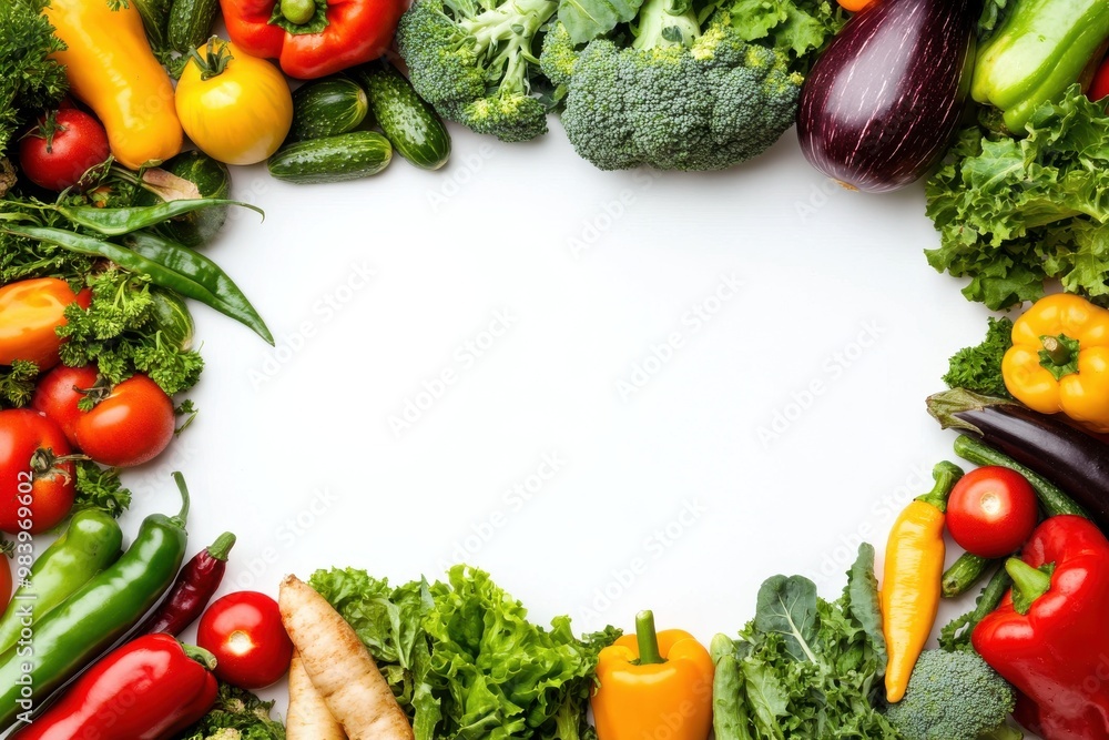 A collection of colorful, fresh vegetables such as tomatoes, peppers, broccoli, A collection of colorful, fresh vegetables such as tomatoes, peppers, broccoli,
