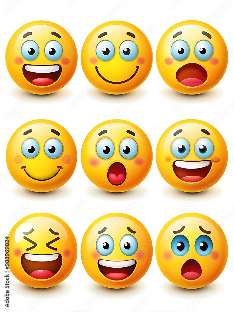 Obraz premium Fun Yellow Emoticons Clipart. Bright Cartoon Emoji Collection.
