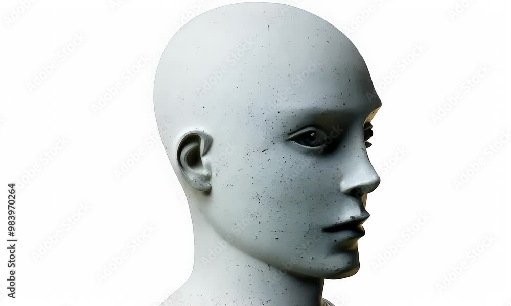 The side profile of the mannequin's white head turns in a circle, clean and minimalistic, evokes thoughts of individuality or a blank canvas. The side profile of the mannequin's white head turns in a circle, clean and minimalistic, evokes thoughts of individuality or a blank canvas.