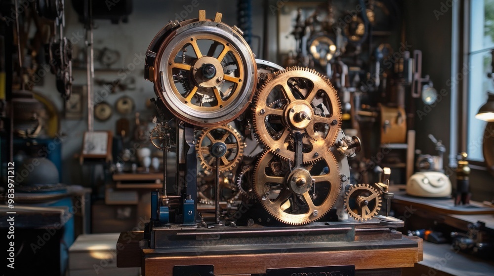 Obraz premium A close-up view of a complex machine made of gears and wheels.