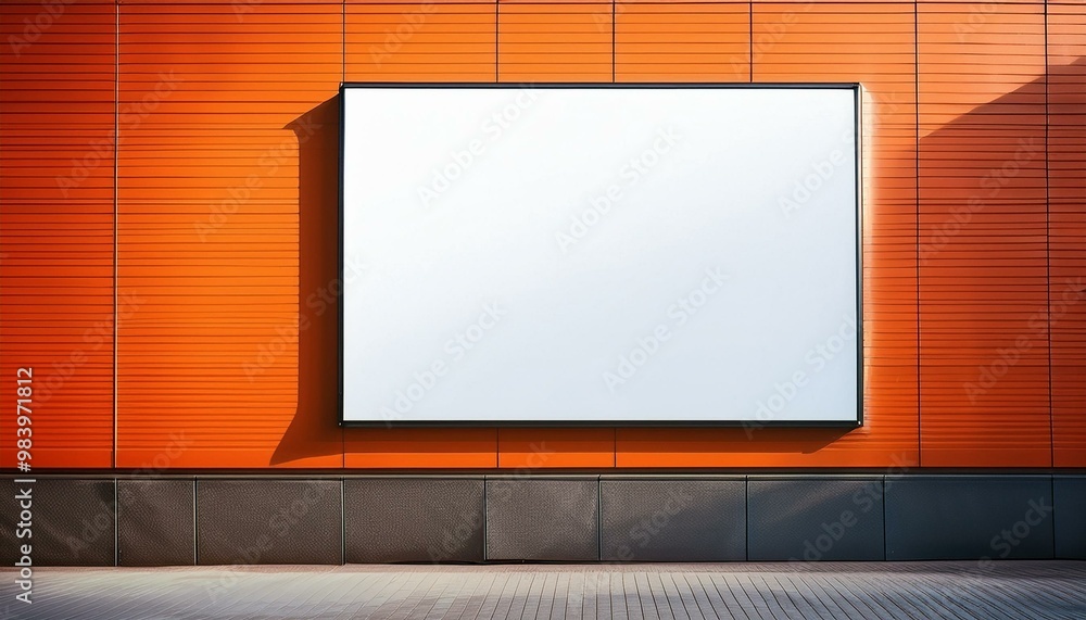 City mockup white sign for commercial ad on orange building City mockup white sign for commercial ad on orange building