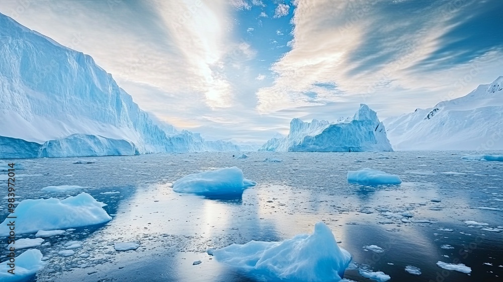 Glacial meltwater cascading dramatically from a calving iceberg, showcasing massive ice chunks and a serene polar landscape. This breathtaking view captures the beauty and power of nature Glacial meltwater cascading dramatically from a calving iceberg, showcasing massive ice chunks and a serene polar landscape. This breathtaking view captures the beauty and power of nature