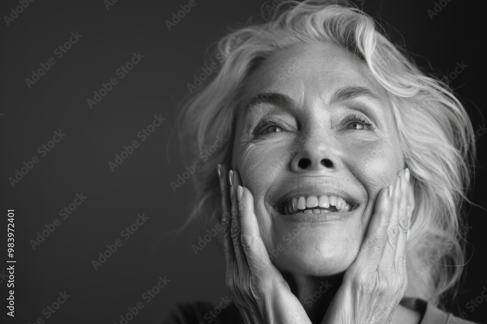 A happy, smiling elderly woman with gray hair. A happy, smiling elderly woman with gray hair.