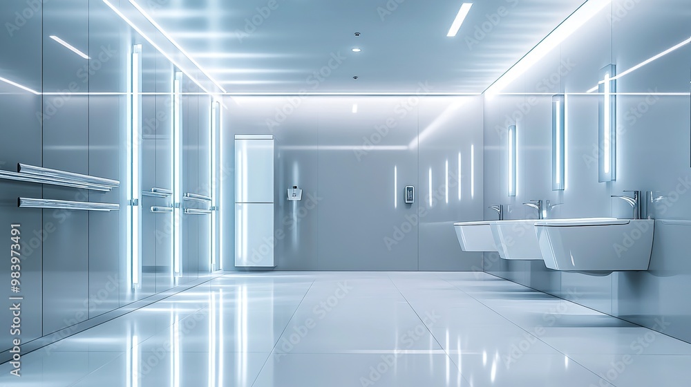 Clean modern toilet cubicle with bright lighting Clean modern toilet cubicle with bright lighting