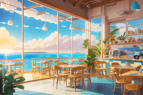 Cozy and cute open cafe interior in Hawaii