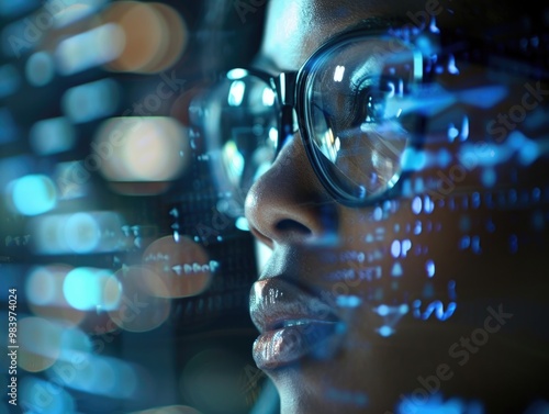 Wallpaper Mural Focused on digital world, eyes closed, technology integration mindset. Torontodigital.ca