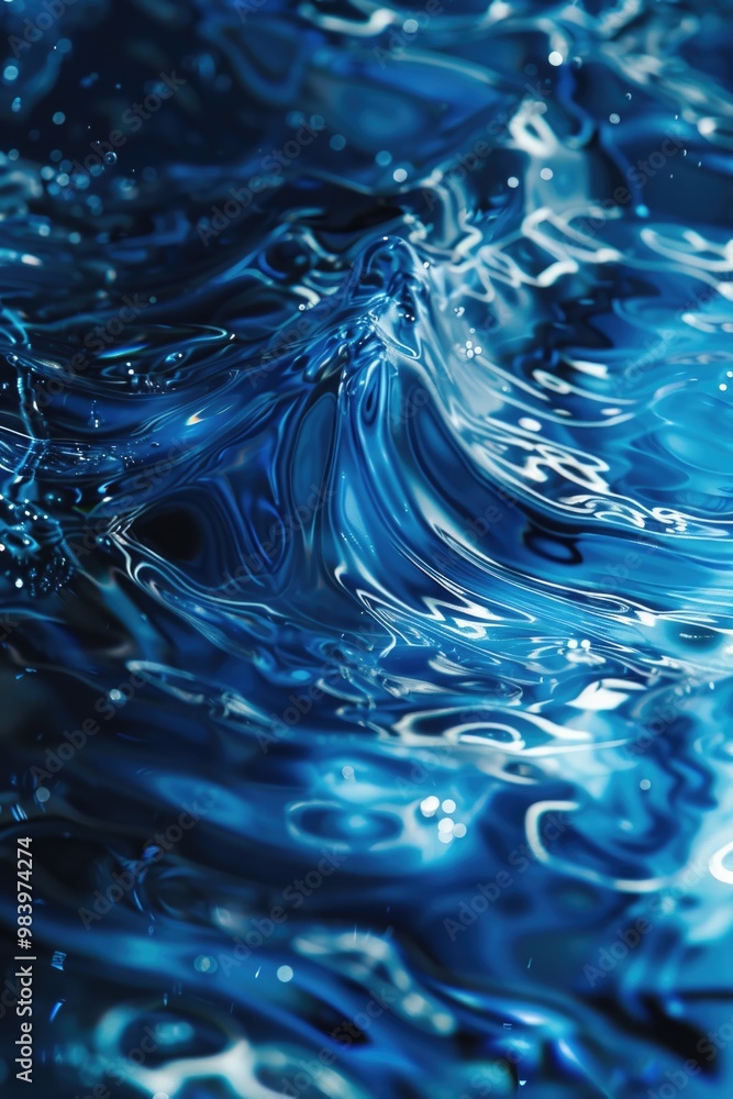 Underwater photograph of a blue ocean wave with light reflections and water droplets, showcasing the beauty of marine life. Underwater photograph of a blue ocean wave with light reflections and water droplets, showcasing the beauty of marine life.
