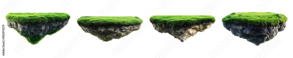 Fototapeta premium Set, collection of Green lawn floating island isolated on transparent background.