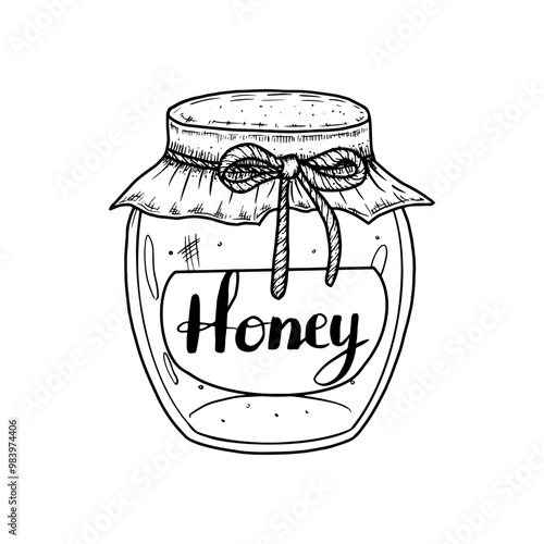 Hand drawn jar of honey. Vector illustration