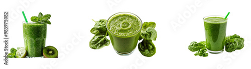 Set, collection of Green smoothie isolated on transparent background.