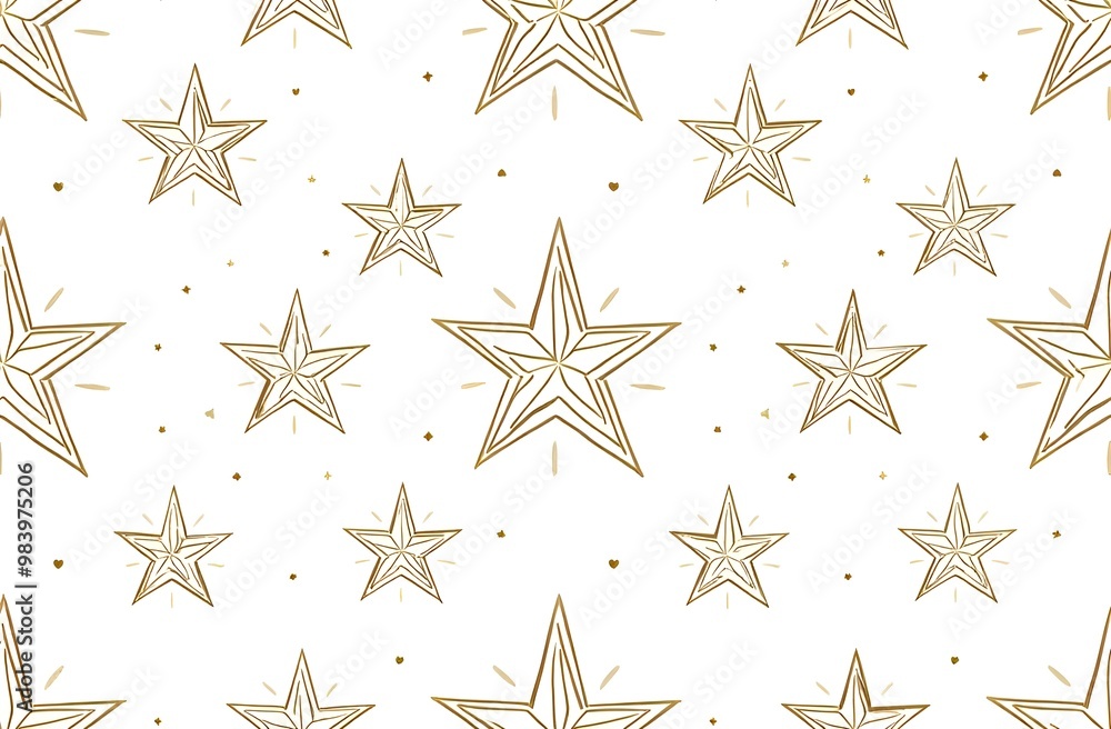 Obraz premium Seamless pattern with golden stars on white background, textile and paper pattern, holiday background, pattern, banner, Christmas decoration, New Year, nice, AI art work