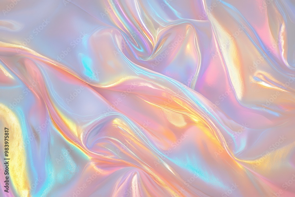 A glossy, iridescent material with soft pastel hues. The surface appears to shift colors depending A glossy, iridescent material with soft pastel hues. The surface appears to shift colors depending