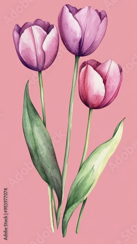 Wallpaper Mural Watercolor purple tulips pattern and seamless background,watercolor spring tulip flowers. Stock illustration,beautiful floral set,cute illustration print fabric,abstract colorful wallpaper. Torontodigital.ca
