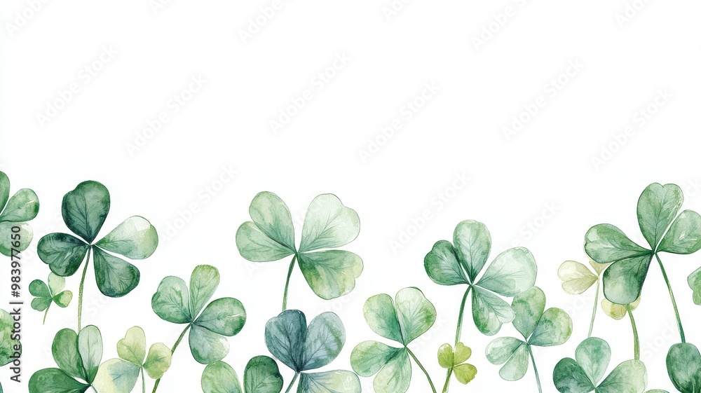 Obraz premium Watercolor clover isolated on white background, Lucky clover leaves with four leaf,Clover flowers background,Patricks day watercolor clipart,Spring flower pattern,St. Patrick s day seamless pattern.