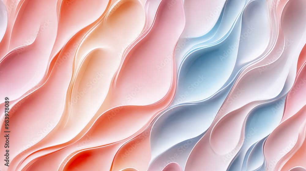 Obraz premium Abstract wavy pattern in soft pastel colors, smooth and flowing texture that conveys sense of fluidity and harmony