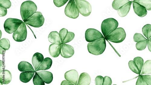 Watercolor clover isolated on white background, Lucky clover leaves with four leaf,Clover flowers background,Patricks day watercolor clipart,Spring flower pattern,St. Patrick s day seamless pattern.