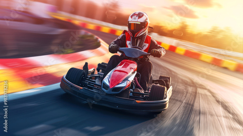 karting on the track with motion blur effect. karting concept.