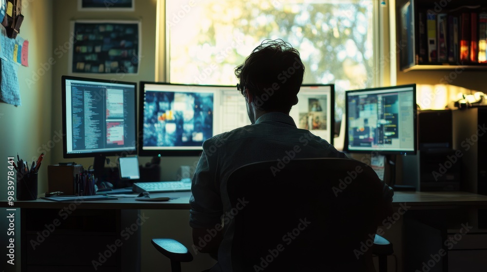 Remote Professional Prepares Virtual Presentation in a Softly Lit Minimalist Workspace