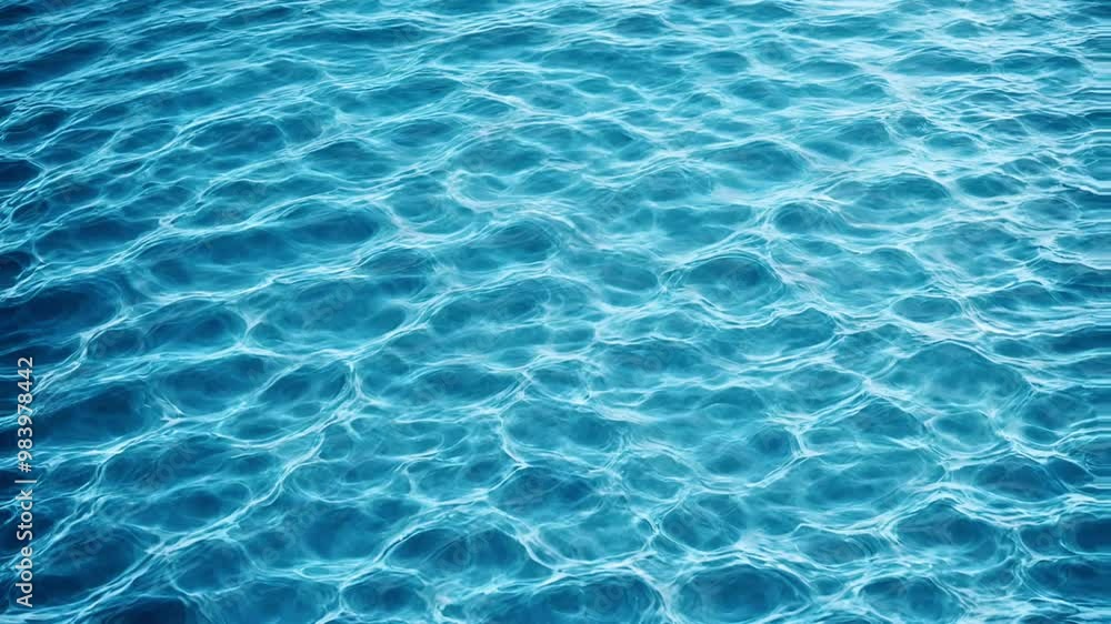 Peaceful ripples on the surface of clear blue water move slowly under the light of sunlight, taken in a calm natural setting. A serene atmosphere for meditation from the background of water waves. 4K Peaceful ripples on the surface of clear blue water move slowly under the light of sunlight, taken in a calm natural setting. A serene atmosphere for meditation from the background of water waves. 4K