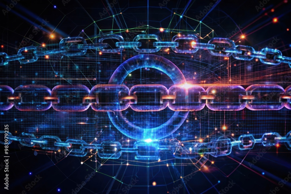 chains digital technology security background. abstract blue background chains digital technology security background. abstract blue background