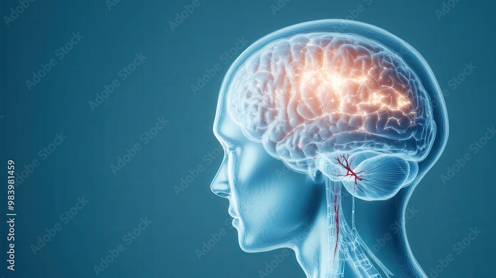 Detailed anatomy of the brain with ischemic areas highlighted, Ischemic Stroke, brain map Detailed anatomy of the brain with ischemic areas highlighted, Ischemic Stroke, brain map