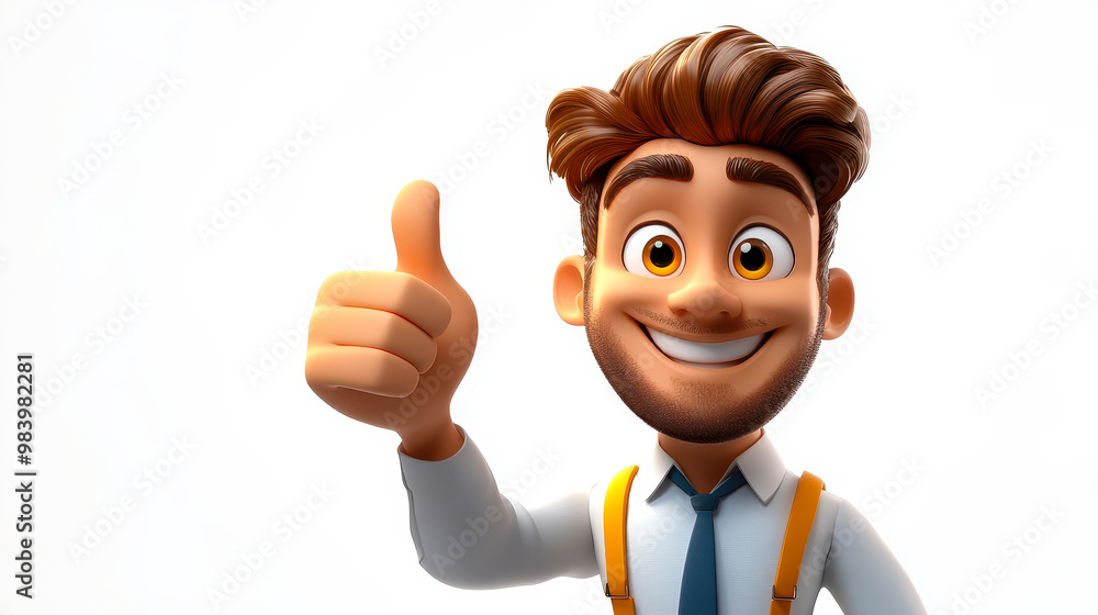 3D Cartoon Businessman Giving Thumbs Up Gesture, Smiling Happy Adult Man, Success and Approval Concept, Professional Achievement, Positive Attitude, White Background 3D Cartoon Businessman Giving Thumbs Up Gesture, Smiling Happy Adult Man, Success and Approval Concept, Professional Achievement, Positive Attitude, White Background