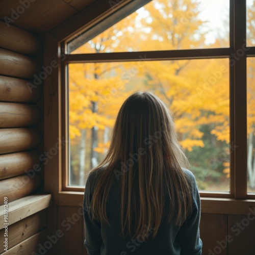 Girl Watching Autumn Leaves