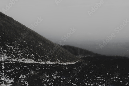foggy volcano mountains