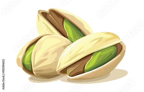 Vector Illustration of Pistachio Nuts, Isolated on White Background. Detailed design for healthy food packaging, nutrition guides, and snack branding