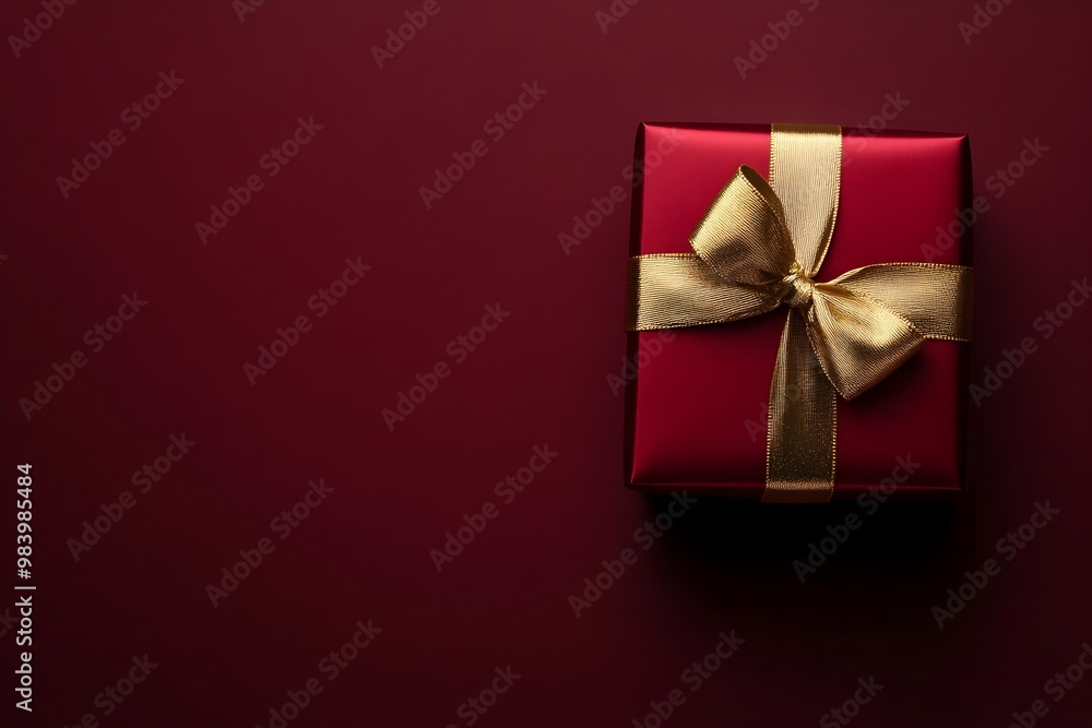 A red box with gold ribbon on top of a red background A red box with gold ribbon on top of a red background