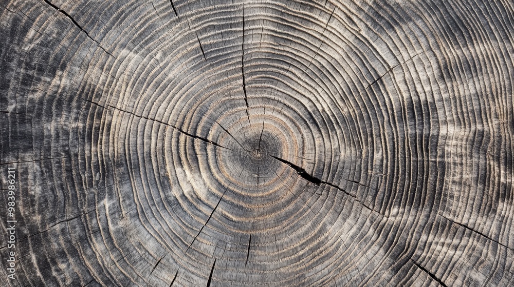 Warm gray wood texture close-up of the cut surface showing intricate tree rings and natural grain patterns Warm gray wood texture close-up of the cut surface showing intricate tree rings and natural grain patterns