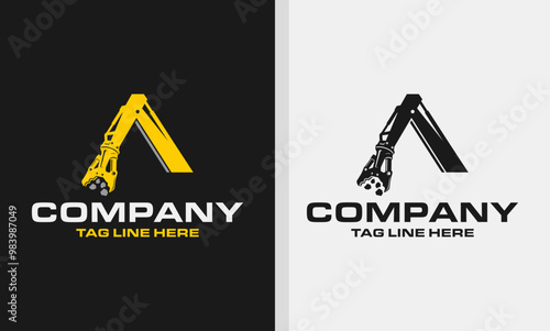 Letter A Excavator Demolition , Construction Machinery Logo Design 