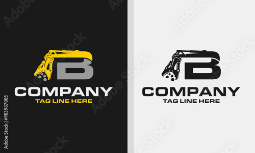 Letter B Excavator Demolition , Construction Machinery Logo Design 