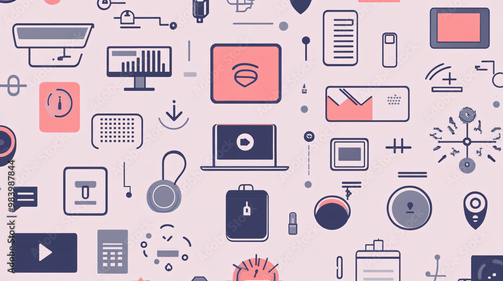 A visual of various modern technology icons with a clean design and monochromatic colors. A visual of various modern technology icons with a clean design and monochromatic colors.